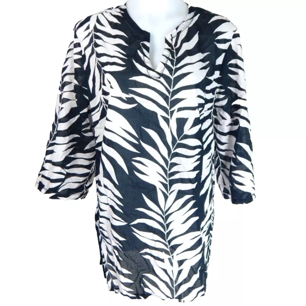 Tori Richard Palm Leaf Print Cover Up Tunic